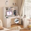 L Shaped Desk with outlet, Computer Desk with Drawers, Bookshelf & Hutch, Modern Corner Desk, Home Office Desk,L-Shaped Study Table Writing Desk,Corne