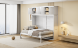 Full Size Murphy Bed Wall Bed with Top Cabinets,White