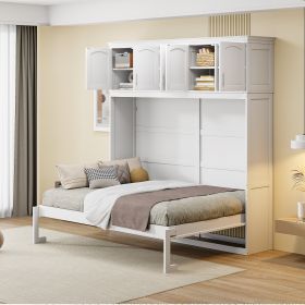 Full Size Murphy Bed Wall Bed with Top Cabinets,White