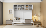 Full Size Murphy Bed Wall Bed with Top Cabinets,White