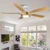 YUHAO 56 in.Farmhouse Integrated LED Faux Wood White Smart Ceiling Fan with Remote Control and DC Motor