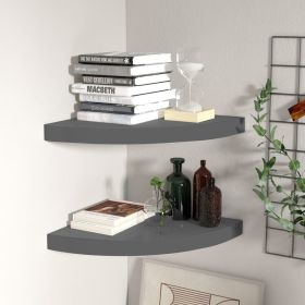 Floating Corner Shelves 2 pcs High Gloss Gray 13.8"x13.8"x1.5" MDF