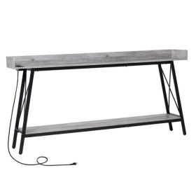 70.9 inch Extra Long Console Table with 2 Power Outlets & USB Ports, Rustic Industrial Sofa Table Behind Couch for Living Room