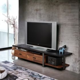 Walnut and Black 2-Drawer TV Stand with 1 Shelf