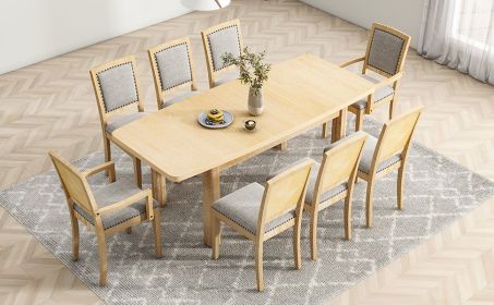 TOPMAX Rustic Extendable 84inch Dining Table Set with 24inch Removable Leaf , 6 Upholstered Armless Dining Chairs and 2 Padded Arm Chairs, 9 Pieces, N