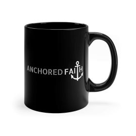 Black Ceramic Mug - 11oz, Anchored Faith - Inspiration Affirmation, Grey And White