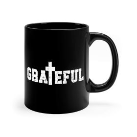 Black Ceramic Mug - 11oz, Grateful Cross Illustration