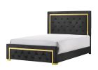 Contemporary Glam Queen Black Fabric Upholstered Panel 1pc Queen Bed Black Fabric Gold Legs Bedroom Furniture