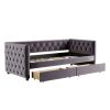 Sofa bed with drawers, modern velvet upholstered sofa bed with button tufted sofa bed frame with double drawers, bedroom living room furniture, Grey(8