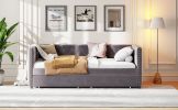 Sofa bed with drawers, modern velvet upholstered sofa bed with button tufted sofa bed frame with double drawers, bedroom living room furniture, Grey(8