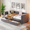 Sofa bed with drawers, modern velvet upholstered sofa bed with button tufted sofa bed frame with double drawers, bedroom living room furniture, Grey(8