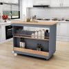 Rolling Kitchen Island with Storage, Two-sided Kitchen island Cart on Wheels with Wood Top, Wine and Spice Rack, Large Kitchen Cart with 2 Drawers, 3