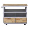 Rolling Kitchen Island with Storage, Two-sided Kitchen island Cart on Wheels with Wood Top, Wine and Spice Rack, Large Kitchen Cart with 2 Drawers, 3