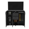 Letna Double Door Cabinet Dresser, Two Drawers, Four Interior Shelves, Three Cabinets With Door, Rod -Black