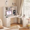 L Shaped Desk with outlet, Computer Desk with Drawers, Bookshelf & Hutch, Modern Corner Desk, Home Office Desk,L-Shaped Study Table Writing Desk,Corne