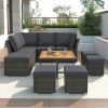 U_STYLE Patio Furniture Set, 10 Piece Outdoor Conversation Set, CoffeeTable with Ottomans, Solid wood coffee table