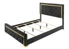 Contemporary Glam Queen Black Fabric Upholstered Panel 1pc Queen Bed Black Fabric Gold Legs Bedroom Furniture