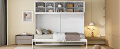 Full Size Murphy Bed Wall Bed with Top Cabinets,White