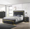 Contemporary Glam King Black Fabric Upholstered Panel 1pc Queen Bed Black Fabric Gold Legs Bedroom Furniture