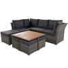 U_STYLE Patio Furniture Set, 10 Piece Outdoor Conversation Set, CoffeeTable with Ottomans, Solid wood coffee table