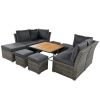 U_STYLE Patio Furniture Set, 10 Piece Outdoor Conversation Set, CoffeeTable with Ottomans, Solid wood coffee table