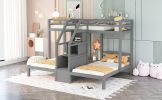 Twin over Twin & Twin Bunk Bed with Built-in Staircase and Storage Drawer