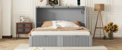 Queen Size Murphy Bed Wall Bed with drawer and a set of Sockets & USB Ports, Pulley Structure Design, Gray