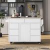 Store Kitchen Cart with Rubber Wood Countertop , Kitchen Island has 8 Handle-Free Drawers Including a Flatware Organizer and 5 Wheels for Kitchen Dinn