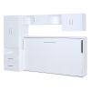 Twin Size Murphy Bed with Open Shelves and Storage Drawers,Built-in Wardrobe and Table, White