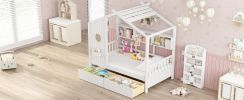 Wooden Twin Size House Bed with 2 Drawers,Kids Bed with Storage Shelf, White