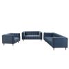 Modern 3-piece sofa set with solid wood legs, buttoned tufted backrest, Dutch fleece upholstered sofa set including three-seater sofa, double seat and