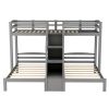 Twin over Twin & Twin Bunk Bed with Built-in Staircase and Storage Drawer