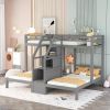 Twin over Twin & Twin Bunk Bed with Built-in Staircase and Storage Drawer