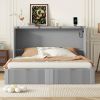 Queen Size Murphy Bed Wall Bed with drawer and a set of Sockets & USB Ports, Pulley Structure Design, Gray