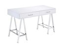 Coleen Built-in USB Port Writing Desk; White High Gloss & Chrome Finish YF