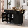 Kitchen Cart with Rubber wood Drop-Leaf Countertop ,Cabinet door internal storage racks,Kitchen Island on 5 Wheels with Storage Cabinet and 3 Drawers