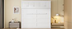 Full Size Murphy Bed Wall Bed with Top Cabinets,White