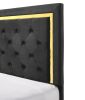 Contemporary Glam Queen Black Fabric Upholstered Panel 1pc Queen Bed Black Fabric Gold Legs Bedroom Furniture