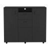 Letna Double Door Cabinet Dresser, Two Drawers, Four Interior Shelves, Three Cabinets With Door, Rod -Black