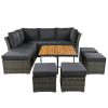 U_STYLE Patio Furniture Set, 10 Piece Outdoor Conversation Set, CoffeeTable with Ottomans, Solid wood coffee table