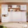 Twin Size Murphy Bed with Open Shelves and Storage Drawers,Built-in Wardrobe and Table, White