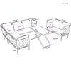 TOPMAX 5-Piece Modern Patio Sectional Sofa Set Outdoor Woven Rope Furniture Set with Glass Table and Cushions, Black+Gray