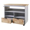 Rolling Kitchen Island with Storage, Two-sided Kitchen island Cart on Wheels with Wood Top, Wine and Spice Rack, Large Kitchen Cart with 2 Drawers, 3