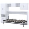 Twin Size Murphy Bed with Open Shelves and Storage Drawers,Built-in Wardrobe and Table, White