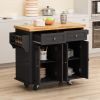 Kitchen Island Cart with Two Storage Cabinets and Two Locking Wheels,43.31 Inch Width,4 Door Cabinet and Two Drawers,Spice Rack, Towel Rack(Black)