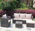 Rattan Patio Furniture Set Wicker Sofa Cushioned Sectional Furniture Set Garden Patio Sofa Set (4 Pieces, Brown)