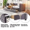 Sofa bed with drawers, modern velvet upholstered sofa bed with button tufted sofa bed frame with double drawers, bedroom living room furniture, Grey(8