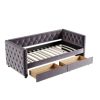 Sofa bed with drawers, modern velvet upholstered sofa bed with button tufted sofa bed frame with double drawers, bedroom living room furniture, Grey(8