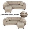 104" Modern L-Shape 3 Seat Reversible Sectional Couch, Pull Out Sleeper Sofa with Storage Chaise and 2 Stools for Living Room Furniture Set, Cream