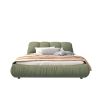 King Size Luxury Upholstered Platform Bed with Oversized Padded Backrest and Solid Wood Frame,suitable for Multiple heights of mattresses,Green(Old Sk